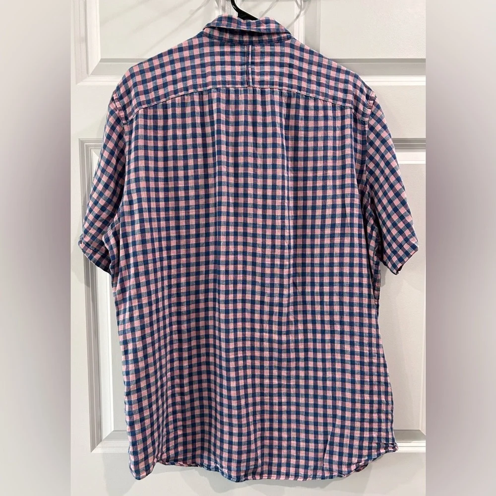 Banana Republic 100% Linen Camden Fit Short Sleeve Shirt Mens Large Tall Plaid
